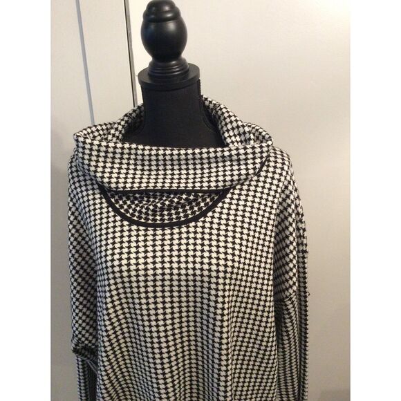 Calvin Klein Houndstooth Tunic Sweater Cowl Neck Size XL Black white - Picture 3 of 5